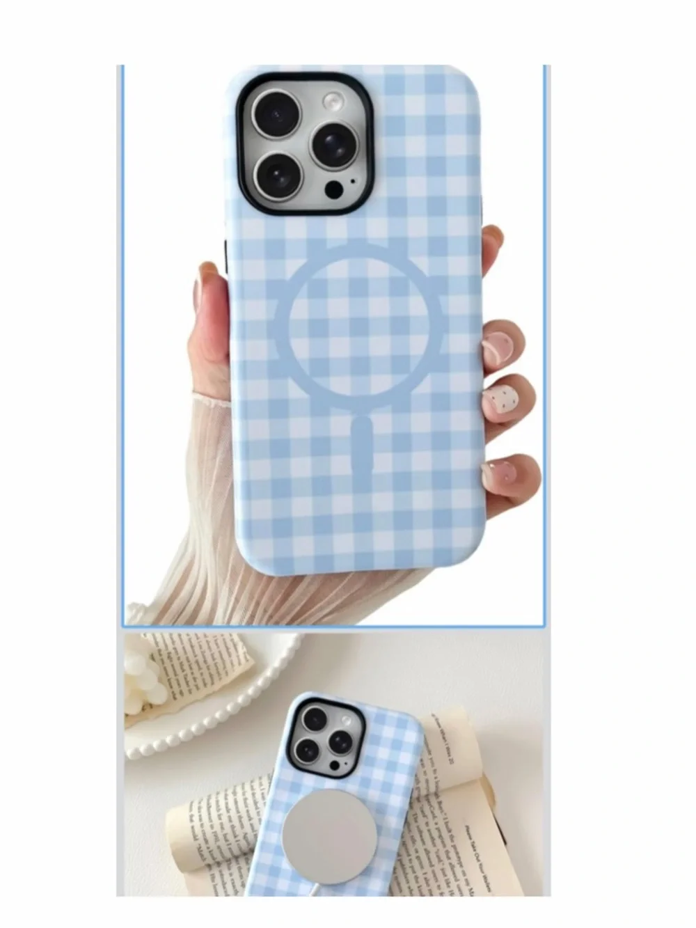 Blue Gingham MagSafe iPhone Case
